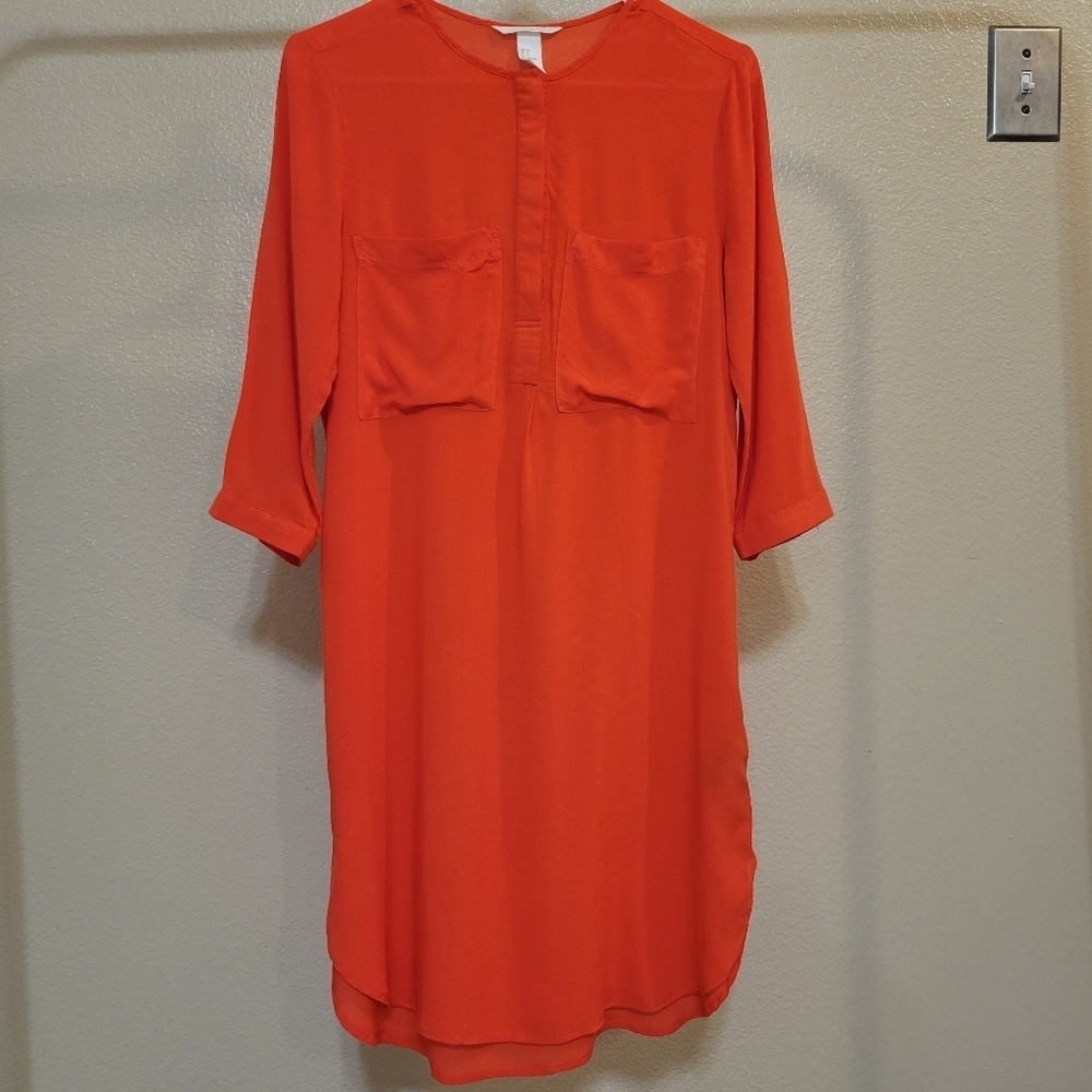 H & M Women Orange Red Shirt Dress Size 2 Relax Summer Spring Casual Cute Fall
